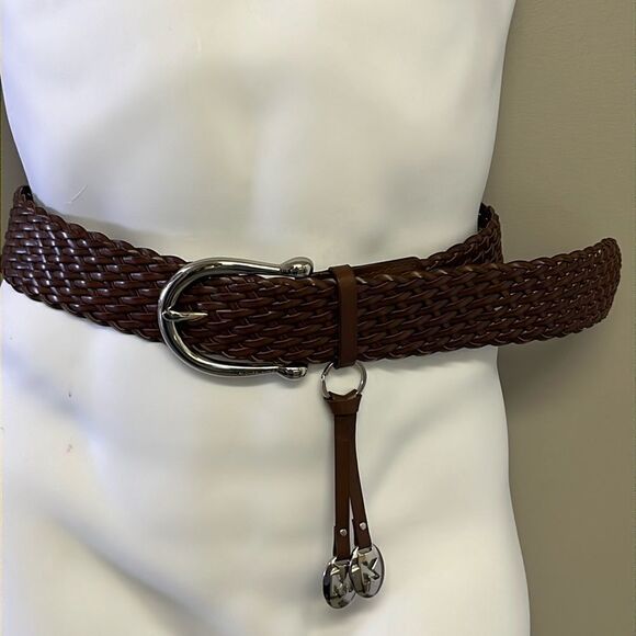 Michael Michael Kors Brown Basketweave Belt with Silver Hardware and Charms- Med - Picture 1 of 16